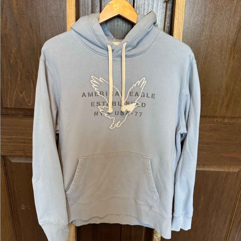 American Eagle Blue Graphic Hoodie Pullover Size Large